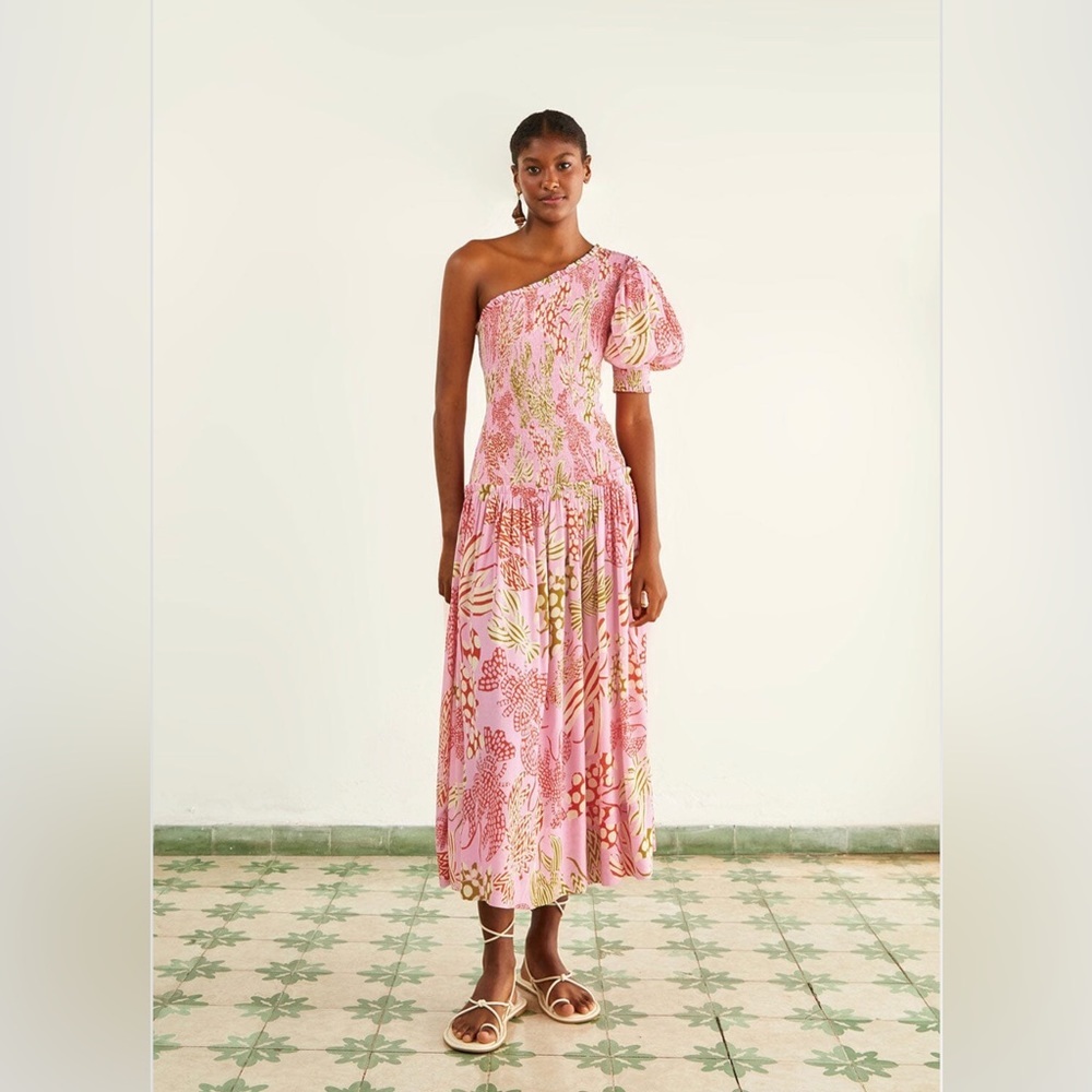 Farm Rio Pink Mixed Lobsters Midi Dress